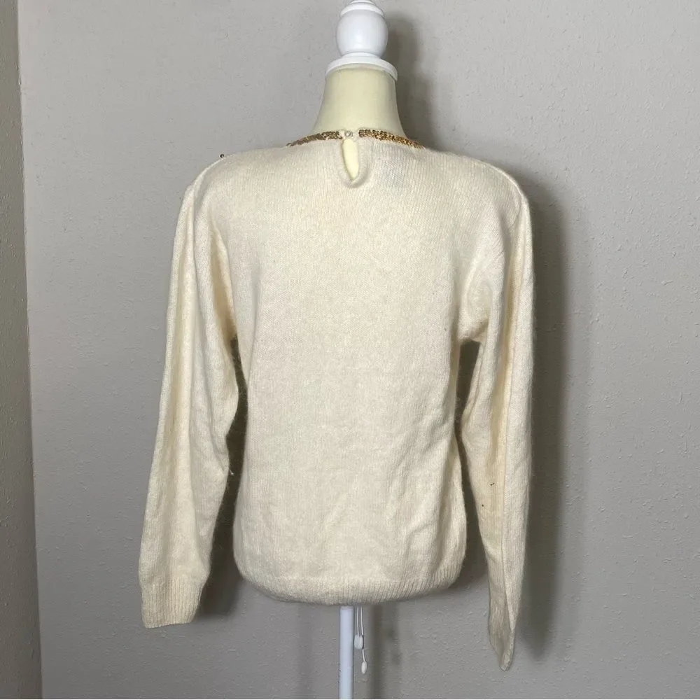 Worthington Vintage Silk, Angora & Lambswool Ivory Knit Sequin Sweater Women's M
